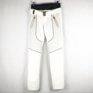 Bogner Luzury White Ski Pants with Quilted Leather and Gold  Accents